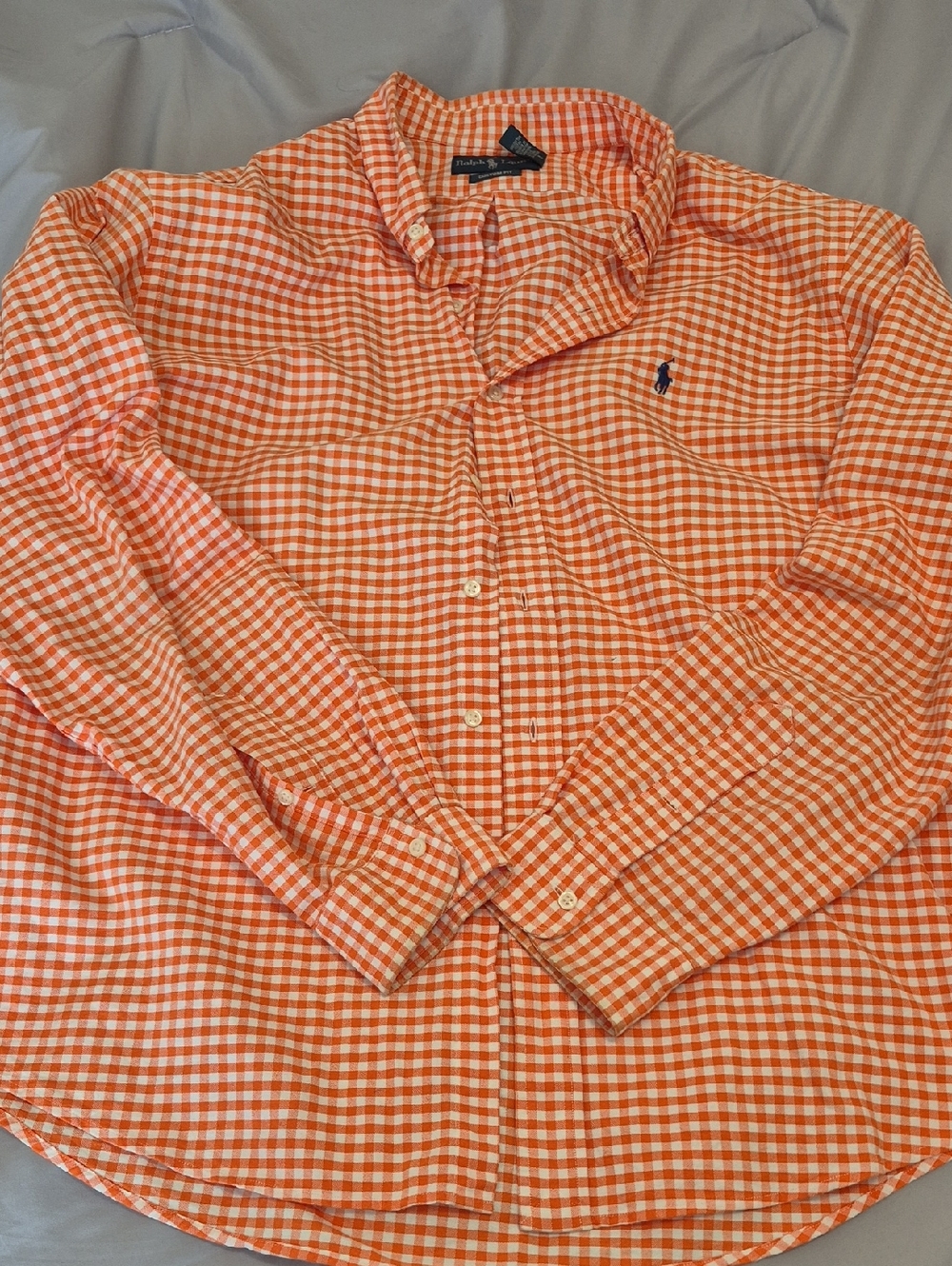 Ralph Lauren Orange & White Gingham Button-Up Shirt Size XXL